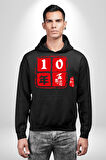 10 Yıl Anma Sembolü Erkek Kadın Siyah Dijital Baskılı Kapüşonlu Sweatshirt Hoodie