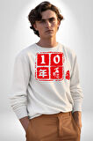 10 Yıl Anma Sembolü Erkek Kadın Unisex Dijital Baskılı Beyaz Sweatshirt