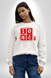 10 Yıl Anma Sembolü Erkek Kadın Unisex Dijital Baskılı Beyaz Sweatshirt