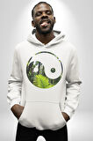 Doğa Silueti Erkek Kadın Beyaz Dijital Baskılı Kapüşonlu Sweatshirt Hoodie