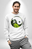 Doğa Silueti Erkek Kadın Unisex Dijital Baskılı Beyaz Sweatshirt