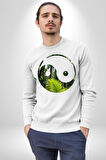 Doğa Silueti Erkek Kadın Unisex Dijital Baskılı Beyaz Sweatshirt