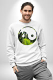 Doğa Silueti Erkek Kadın Unisex Dijital Baskılı Beyaz Sweatshirt