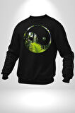 Doğa Silueti Erkek Kadın Unisex Dijital Baskılı Siyah Sweatshirt