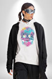 Şeker Kafatası (Day of the Dead) Erkek Kadın Beyaz Dijital Baskılı Kapüşonlu Sweatshirt Hoodie