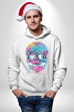 Şeker Kafatası (Day of the Dead) Erkek Kadın Beyaz Dijital Baskılı Kapüşonlu Sweatshirt Hoodie