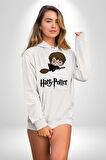 Harry Potter Chibi Magic Erkek Kadın Beyaz Dijital Baskılı Kapüşonlu Sweatshirt Hoodie