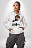 Harry Potter Chibi Magic Erkek Kadın Beyaz Dijital Baskılı Kapüşonlu Sweatshirt Hoodie