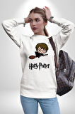 Harry Potter Chibi Magic Erkek Kadın Unisex Dijital Baskılı Beyaz Sweatshirt