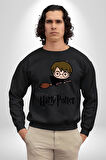 Harry Potter Chibi Magic Erkek Kadın Unisex Dijital Baskılı Siyah Sweatshirt