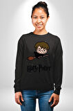 Harry Potter Chibi Magic Erkek Kadın Unisex Dijital Baskılı Siyah Sweatshirt