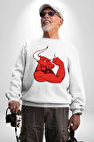 Kırmızı Boğa Maskotu Erkek Kadın Unisex Dijital Baskılı Beyaz Sweatshirt