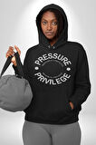 R367 - Pressure is a Privilege Erkek Kadın Siyah Dijital Baskılı Kapüşonlu Sweatshirt Hoodie