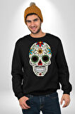 Dia de los Muertos Erkek Kadın Unisex Dijital Baskılı Siyah Sweatshirt