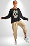 Dia de los Muertos Erkek Kadın Unisex Dijital Baskılı Siyah Sweatshirt