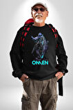 Valorant Omen Oyun Kahramanı Erkek Kadın Unisex Dijital Baskılı Siyah Sweatshirt