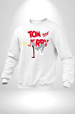 Tom and Jerry Şaşkın Bakış Çizgi Film Erkek Kadın Unisex Dijital Baskılı Beyaz Sweatshirt