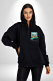 Hatıraları Canlandıran Tofaş Efsanesi! Erkek Kadın Siyah Fermuarlı Baskılı Hırka Sweatshirt