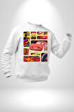Şimşek McQueen ile Pistlerin Kralı Olun! Erkek Kadın Unisex Dijital Baskılı Beyaz Sweatshirt