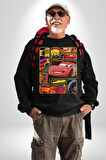 Şimşek McQueen ile Pistlerin Kralı Olun! Erkek Kadın Unisex Dijital Baskılı Siyah Sweatshirt