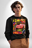 Şimşek McQueen ile Pistlerin Kralı Olun! Erkek Kadın Unisex Dijital Baskılı Siyah Sweatshirt