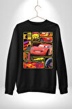 Şimşek McQueen ile Pistlerin Kralı Olun! Erkek Kadın Unisex Dijital Baskılı Siyah Sweatshirt