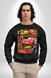 Şimşek McQueen ile Pistlerin Kralı Olun! Erkek Kadın Unisex Dijital Baskılı Siyah Sweatshirt
