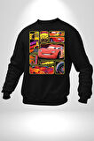 Şimşek McQueen ile Pistlerin Kralı Olun! Erkek Kadın Unisex Dijital Baskılı Siyah Sweatshirt