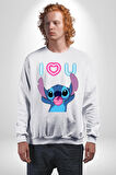 Stitch'in Baloncuk Sevgisiyle Renkli Anlar! Erkek Kadın Unisex Dijital Baskılı Beyaz Sweatshirt