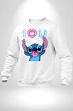 Stitch'in Baloncuk Sevgisiyle Renkli Anlar! Erkek Kadın Unisex Dijital Baskılı Beyaz Sweatshirt