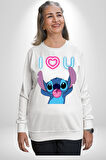 Stitch'in Baloncuk Sevgisiyle Renkli Anlar! Erkek Kadın Unisex Dijital Baskılı Beyaz Sweatshirt