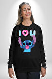 Stitch'in Baloncuk Sevgisiyle Renkli Anlar! Erkek Kadın Unisex Dijital Baskılı Siyah Sweatshirt