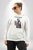 Mandalorian ve Baby Yoda Star Wars Erkek Kadın Beyaz Dijital Baskılı Kapüşonlu Sweatshirt Hoodie