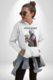 Mandalorian ve Baby Yoda Star Wars Erkek Kadın Beyaz Dijital Baskılı Kapüşonlu Sweatshirt Hoodie