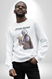 Mandalorian ve Baby Yoda Star Wars Erkek Kadın Unisex Dijital Baskılı Beyaz Sweatshirt
