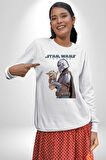 Mandalorian ve Baby Yoda Star Wars Erkek Kadın Unisex Dijital Baskılı Beyaz Sweatshirt