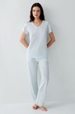 Pierre Cardin Kadın V Yaka Dantelli Pijama Takımı %50 Pamuk %50 Modal – Kısa Kollu, Tam Kalıp, Yumuşak Kumaş