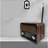 Mini Taşınabilir Portatif Nostaljik Radyo ve Bluetooth Hoparlör Led Işıklı El Fenerli