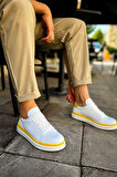 RAMER CH979 Santoni GBT Spor Erkek Ayakkabı BEYAZ/SARI