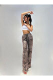 KADIN İNCE KEMER YÜKSEK BEL LEOPAR PANTOLON