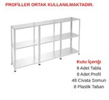 3 Katlı 3'lü Galvaniz Çelik Raf - Depo, Arşiv, Kiler, Dosya, Market Rafı 31x75 cm-150 cm-1.50 mm