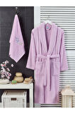 Unisex Mor Havlulu Bornoz 2'li Set