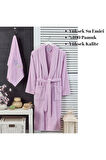 Unisex Mor Havlulu Bornoz 2'li Set