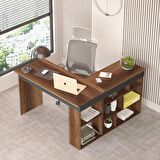 Robin Home Boston Kitaplık Raflı Çalışma Masası L Masa Ofis Çalışma Masası Barok-Antrasit