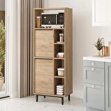 Robin Home Lidya Mutfak Kiler Dolabı Mikrodalga 2 Kapaklı Raflı Metal Ayaklı Sepet 