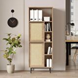 Robin Home Lidya Ofis Klasör Dolabı Kitaplık 2 Kapaklı Metal Ayaklı Uv Baskı Sepet-Jüt