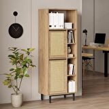 Robin Home Lidya Ofis Klasör Dolabı Kitaplık 2 Kapaklı Metal Ayaklı Uv Baskı Sepet-Jüt