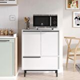 Robin Home Lidya Mutfak Dolabı Mikrodalga 3 Kapaklı Metal Ayaklı Beyaz 