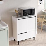Robin Home Lidya Mutfak Dolabı Mikrodalga 3 Kapaklı Metal Ayaklı Beyaz 