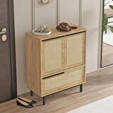 Robin Home Lidya Ayakkabılık Çok Amaçlı Dolap 3 Kapaklı Metal Ayaklı Uv Baskı Sepet-Jüt 